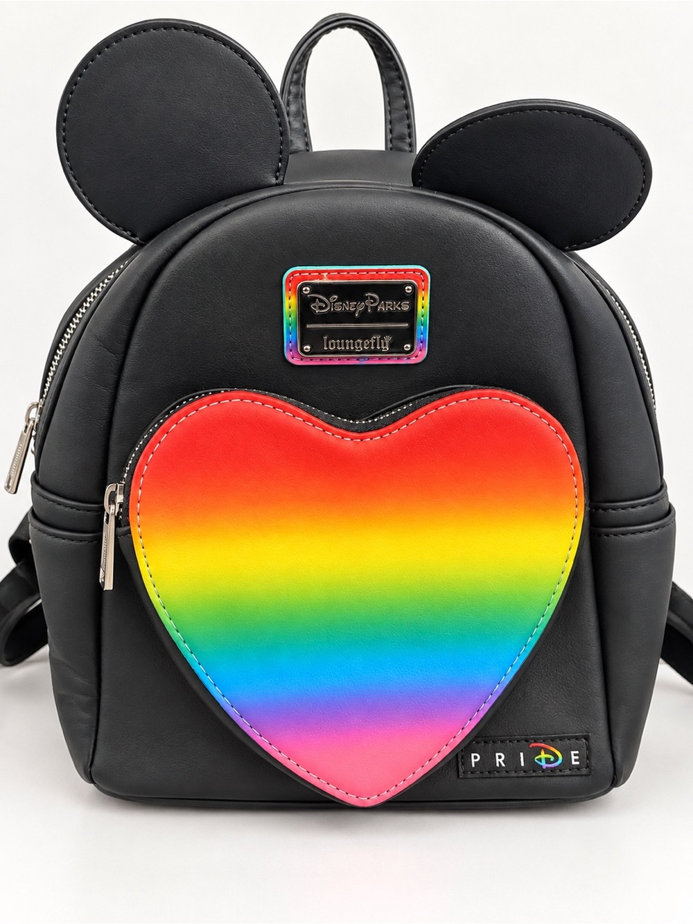 Disney Black Mini Backpack with Rainbow Heart Patch Pride